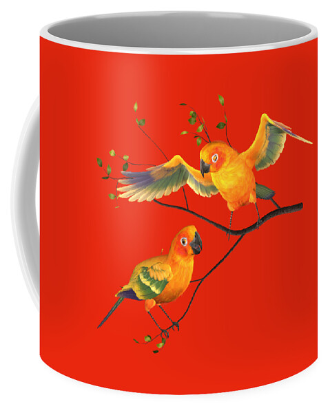 Parrots Coffee Mug featuring the mixed media Parrots Sun Conures by Diane K Smith