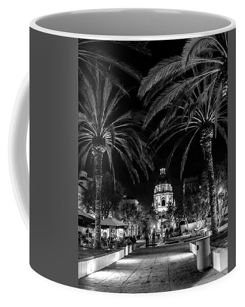 Pasadena Coffee Mug featuring the photograph Pasadena City Hall after Dark in Black and White by Randall Nyhof