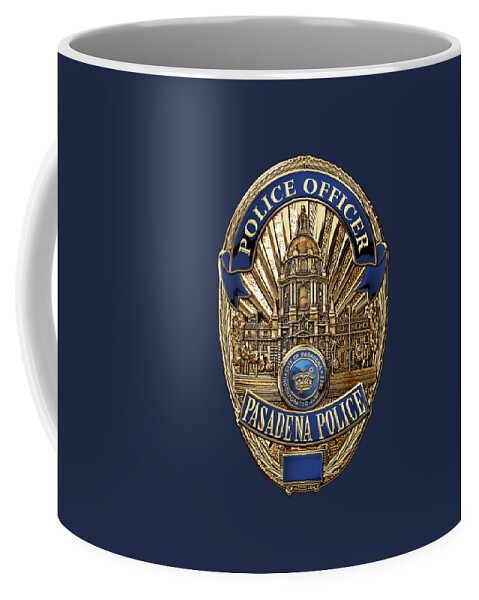  ‘law Enforcement Insignia & Heraldry’ Collection By Serge Averbukh Coffee Mug featuring the digital art Pasadena Police Department - P P D Officer Badge over Blue Velvet by Serge Averbukh