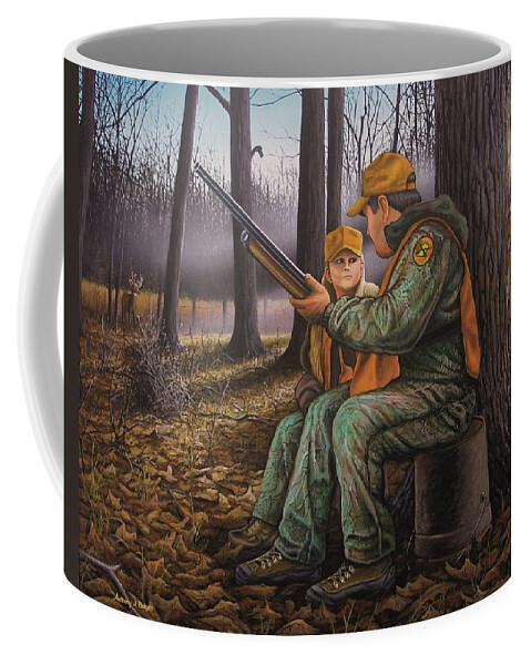 Teach Coffee Mug featuring the painting Pass It On - Hunting by Anthony J Padgett