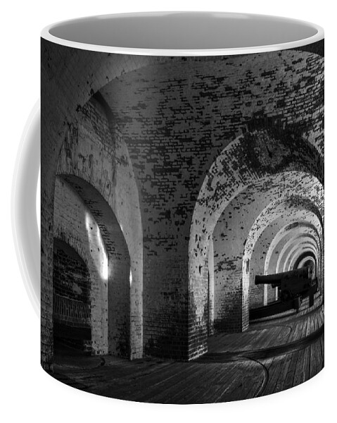 Fort Pulaski Coffee Mug featuring the photograph Passageways of Fort Pulaski in Black and White by Greg and Chrystal Mimbs