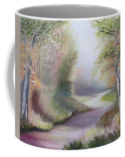 Elena Antakova Coffee Mug featuring the painting Path Through the Forest by Elena Antakova