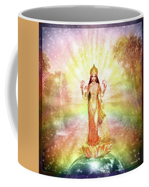 Devi Coffee Mug featuring the mixed media Peace and Prosperity on Earth by Ananda Vdovic
