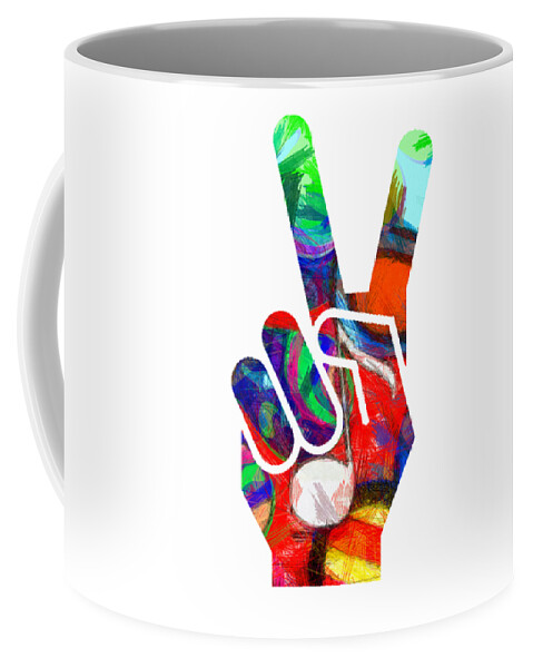 Abstract Coffee Mug featuring the digital art Peace Hippy Paint Hand Sign by Edward Fielding