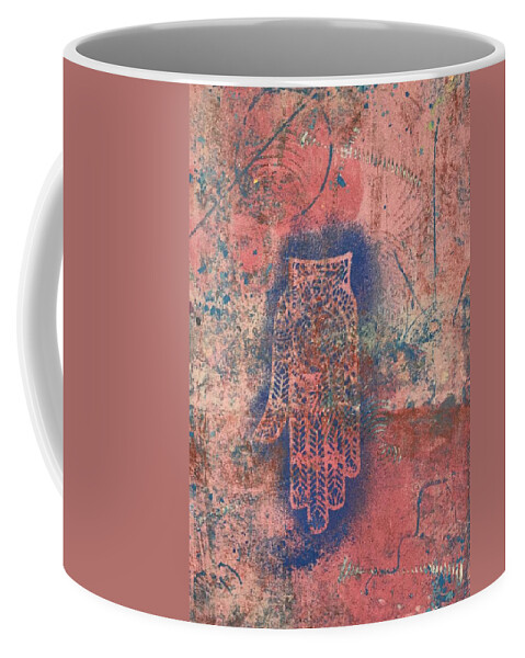 Clay Monoprint Coffee Mug featuring the mixed media Peace Prayer by Susan Richards
