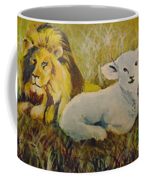 Lion Coffee Mug featuring the painting Peace by Saundra Johnson