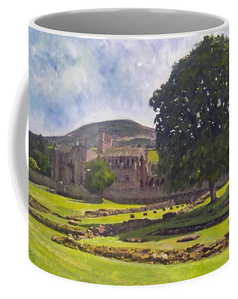 Landscape Coffee Mug featuring the painting Peaceful Retreat - Melrose Abbey by Richard James Digance