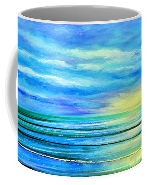Sunset Coffee Mug featuring the painting Peacefully Blue - Panoramic Sunset by Gina De Gorna