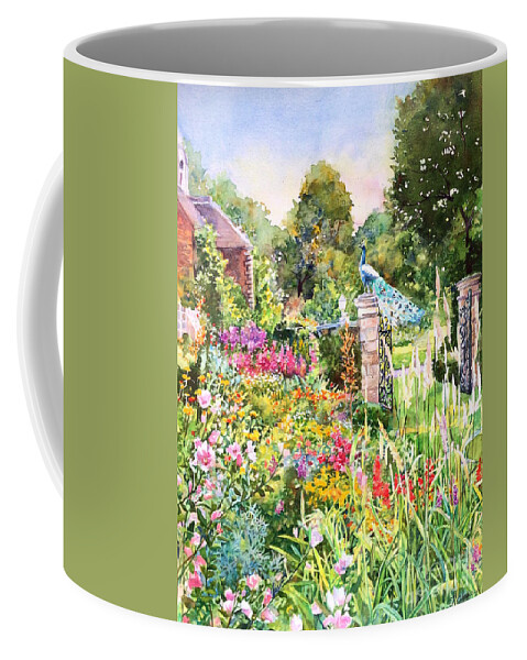 Painting Coffee Mug featuring the painting Peacock in The Garden by Francoise Chauray