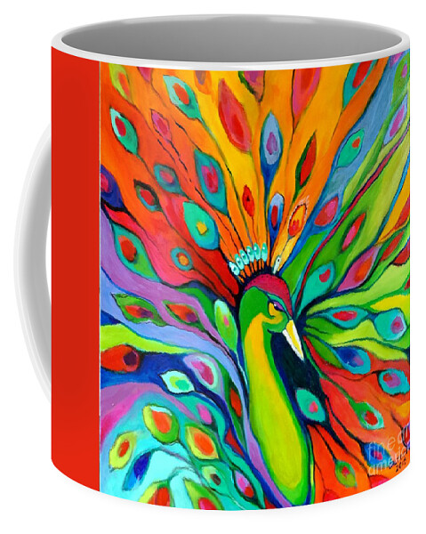 Bird Coffee Mug featuring the painting Peacock on the 4th of July by Alison Caltrider