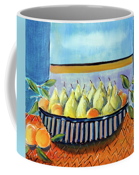 Art Coffee Mug featuring the painting Pears And Satsumas Still Life by Seeables Visual Arts