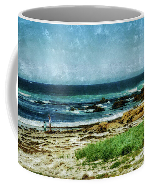 Beach Coffee Mug featuring the mixed media Pebble Beach Beach by Joseph Hollingsworth
