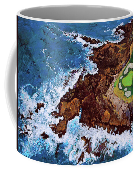 Pebble Beach Coffee Mug featuring the painting Pebble Beach Golf Course by John Lautermilch
