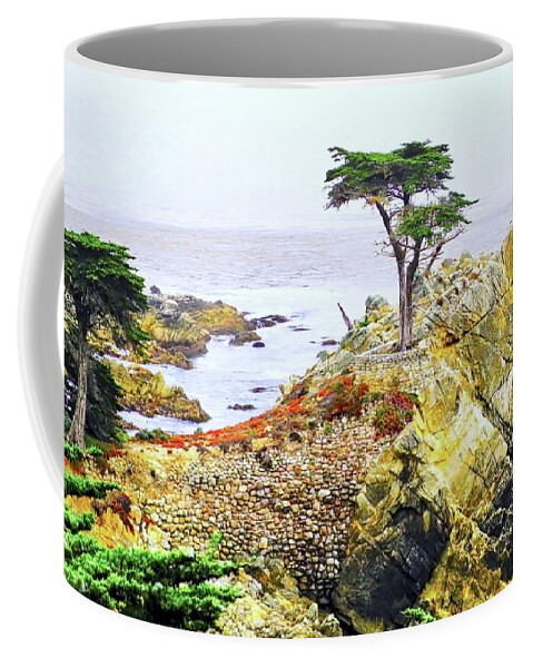 Lone Cypress Coffee Mug featuring the photograph Pebble Beach Lone Cypress Tree by Kirsten Giving