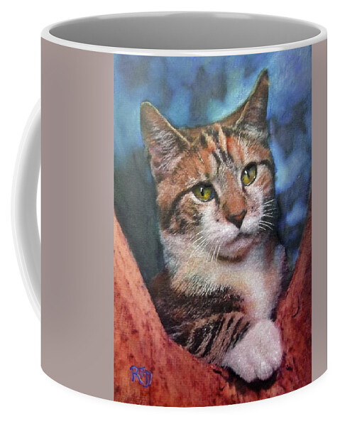 Cat Coffee Mug featuring the painting Peekaboo Tabby by Richard James Digance