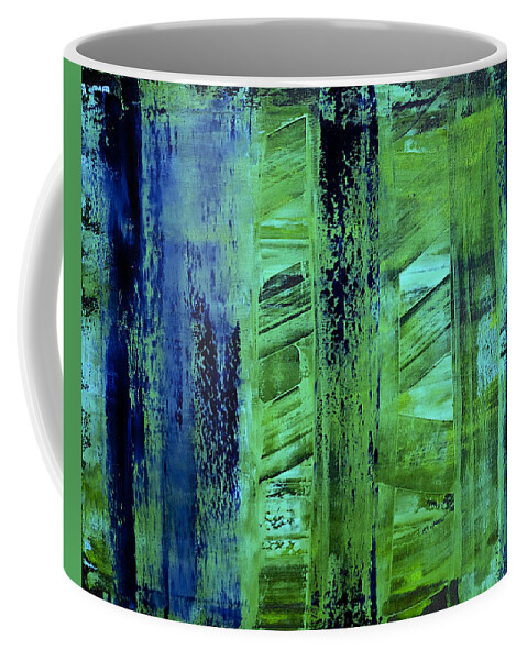 Abstract Coffee Mug featuring the painting Peeking Through the Blinds by Dick Bourgault