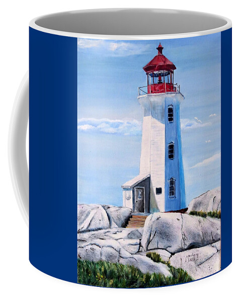 Peggy's Cove Coffee Mug featuring the painting Peggy's Cove Lighthouse by Marilyn McNish
