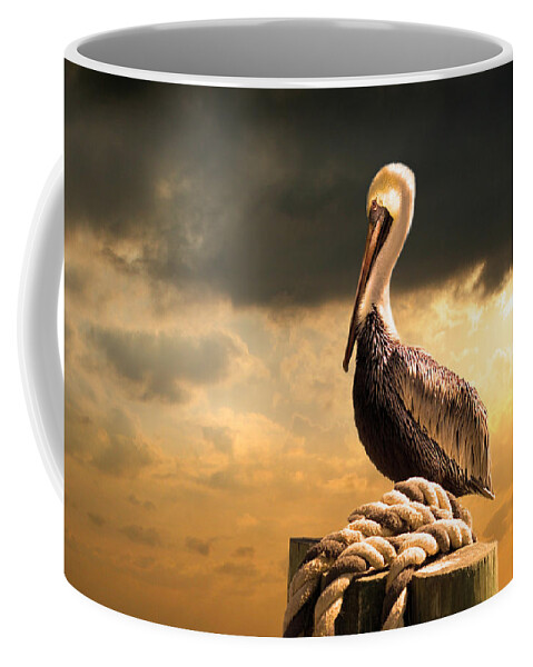Pelican Coffee Mug featuring the photograph Pelican after a storm by Mal Bray