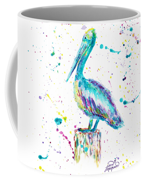 Pelican Coffee Mug featuring the painting Pelican by Jan Marvin by Jan Marvin