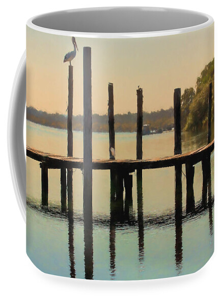 Australian White Pelican Coffee Mug featuring the photograph Pelican on post by Sheila Smart Fine Art Photography
