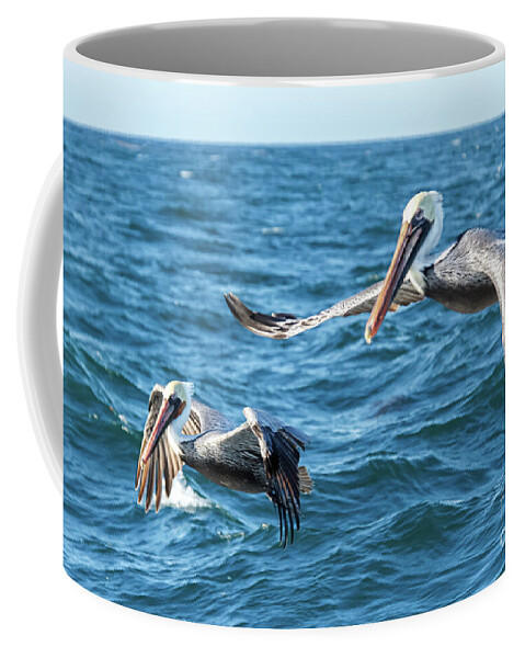 Pelican Coffee Mug featuring the photograph Pelicans Flying by Robert Bales