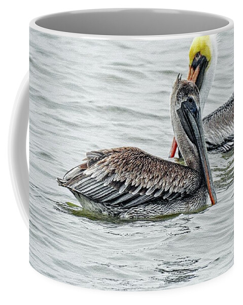 Animals Coffee Mug featuring the photograph Pelicans on Canvas by Ella Kaye Dickey