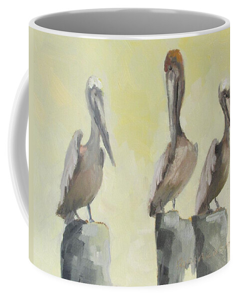 Pelican Coffee Mug featuring the painting Pelicans Three by Susan Richardson