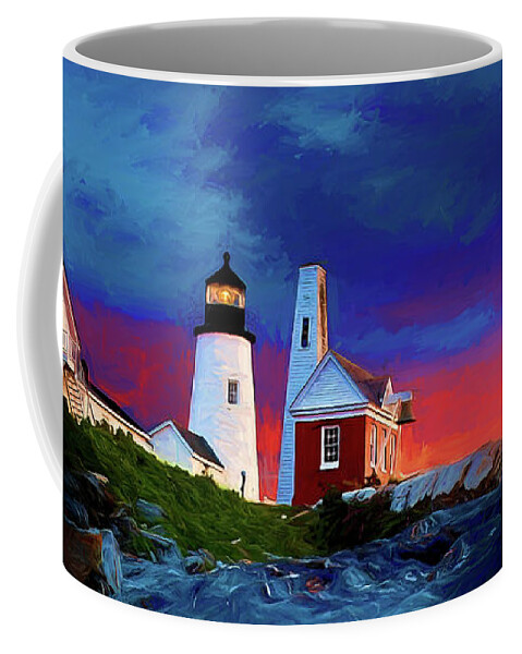 Vacationland Coffee Mug featuring the digital art Pemaquid Lighthouse at Dawn Artistic Panorama by David Smith