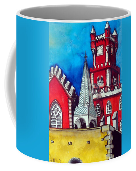 Lisboa Coffee Mug featuring the painting Pena Palace in Portugal by Dora Hathazi Mendes
