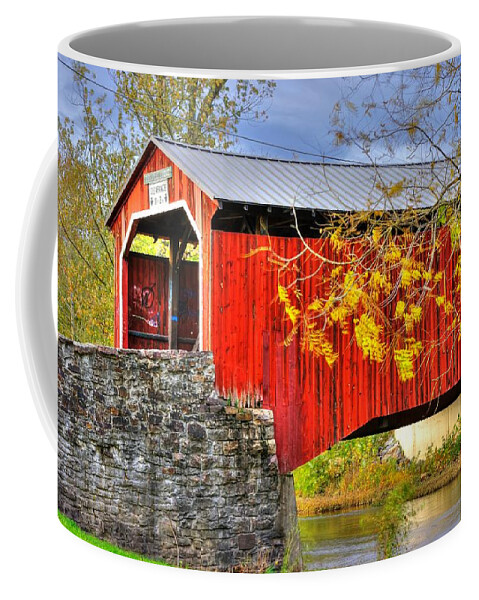 Dellville Covered Bridge Coffee Mug featuring the photograph Pennsylvania Country Roads - Dellville Covered Bridge Over Sherman Creek No. 13 - Perry County by Michael Mazaika