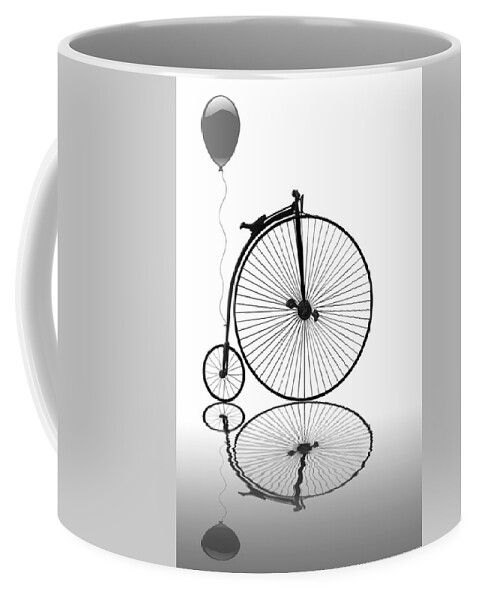 Penny Farthing Coffee Mug featuring the photograph Penny Farthing Reflections Mono by Gill Billington