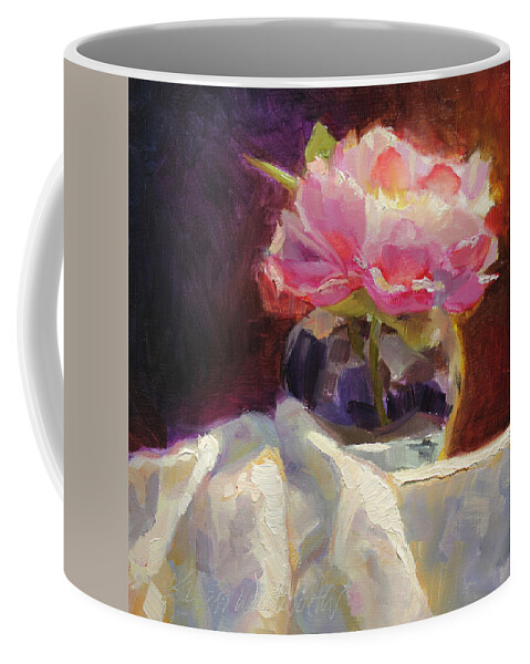 Karen Whitworth Coffee Mug featuring the painting Peony Glow Colorful and Edgy Still Life by K Whitworth