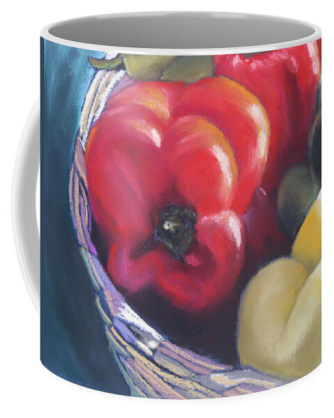43. Peppers In Basket Coffee Mug featuring the pastel Peppers in Basket by Constance Gehring