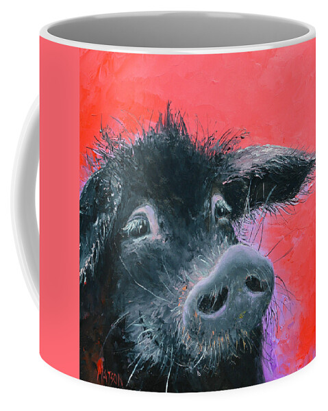 Pig Coffee Mug featuring the painting Percival the Black Pig by Jan Matson