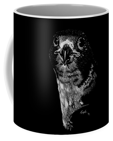 Wildlife Coffee Mug featuring the drawing Peregrin Falcon by Lawrence Tripoli