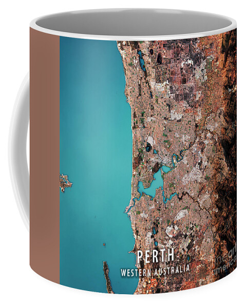 Perth Coffee Mug featuring the digital art Perth 3D Render Satellite View Topographic Map by Frank Ramspott