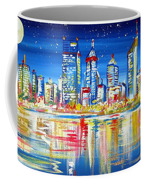 Perth Coffee Mug featuring the painting Perth Under The Full Moon by Roberto Gagliardi
