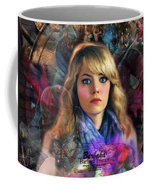 Barbaka Coffee Mug featuring the digital art Peter Parker's Haunting Memories of Gwen Stacy by Barbara Tristan