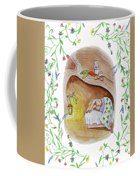 Rabbit Coffee Mug featuring the painting Peter Rabbit Watercolor Illustration III by Irina Sztukowski