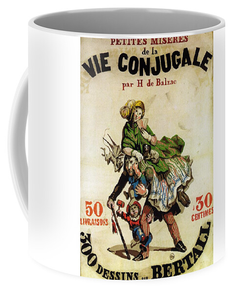Vie Conjugale Coffee Mug featuring the mixed media Petites Miseres de la Vie Conjugale - Vintage Play Advertising Poster by Studio Grafiikka