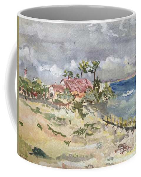 Plage Coffee Mug featuring the painting Phare du Cap Ferret - Hommage famille David. by Francoise Chauray