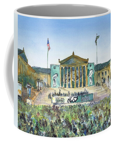 Philadelphia Eagles Super Bowl Nfl Football Champion Art Museum Philly Phila Parade Coffee Mug featuring the painting Philadelphia Eagles, Flying High by Elissa Poma