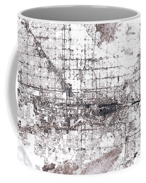 Phoenix Coffee Mug featuring the digital art Phoenix Abstract City Map Black And White by Frank Ramspott