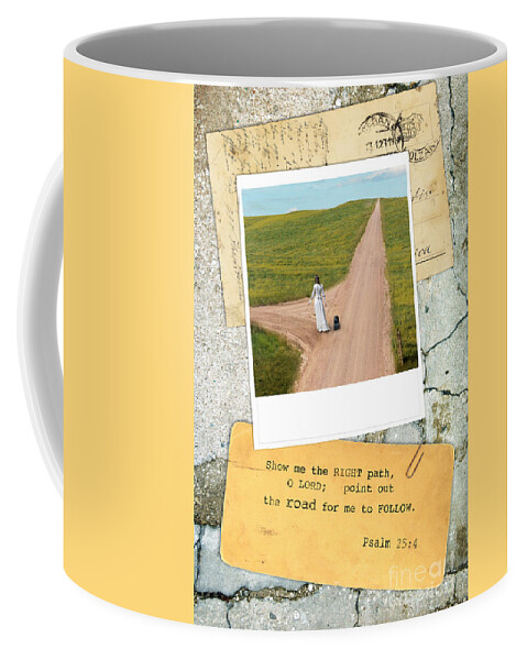 Cement Coffee Mug featuring the photograph Photo of Lady on Road with Bible Verse by Jill Battaglia