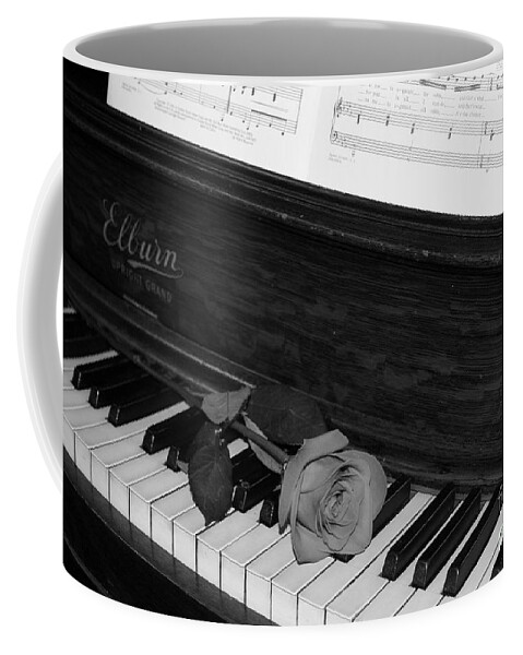 Black And White Coffee Mug featuring the photograph Piano Rose by Crystal Nederman