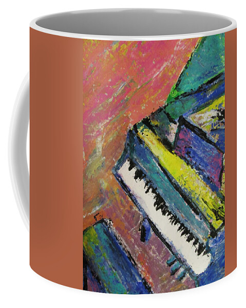 Music Coffee Mug featuring the painting Piano with Yellow by Anita Burgermeister