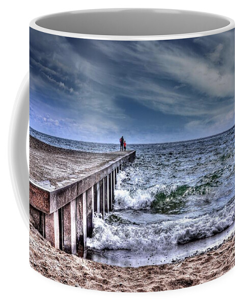 Pier Coffee Mug featuring the photograph Pier on the Beach by Elaine Manley