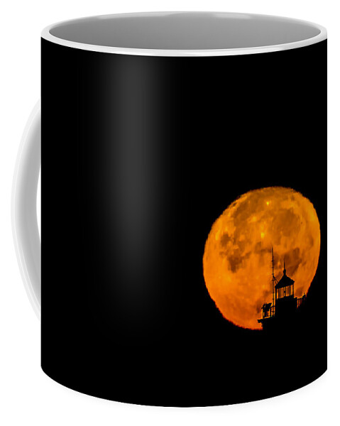 Lighthouse Coffee Mug featuring the photograph Pierhead Supermoon Silhouette by Everet Regal