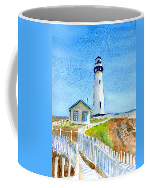 Pigeon Point Lighthouse Coffee Mug featuring the painting Pigeon Point Lighthouse California by Carlin Blahnik CarlinArtWatercolor
