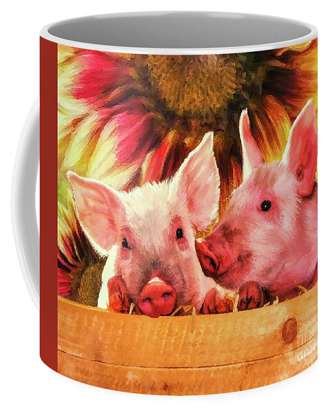 Piglets Coffee Mug featuring the painting Piglet Playmates by Tina LeCour